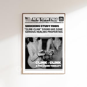Champagne Wall Print, Champagne Retro Newspapers Printed Poster, Black White Print, Alcohol Vintage Wall Print, Trendy Wall Art UNFRAMED