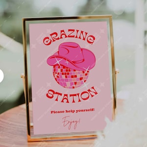 Disco Cowgirl Grazing Station Invite Template, Grazing Station Western Party Template, Editable Template, Rodeo Party, Pink cowgirl
