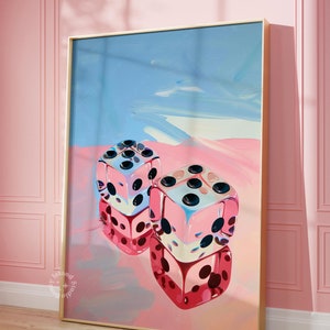 サイコロのウォールアート、サイコロのプリント絵画、ピンクブルーのサイコロ、ラッキーバーカート、トレンディなレトロなウォールアート、ラッキーサイコロフレームなし
