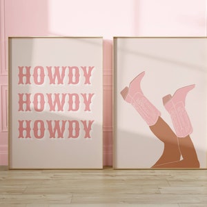 Pink Rodeo Howdy Poster Print, Set of 2, Preppy Western Wall Art, Cowgirl Poster, Pink Cowboy Boots, Printable Poster, Preppy Decor,