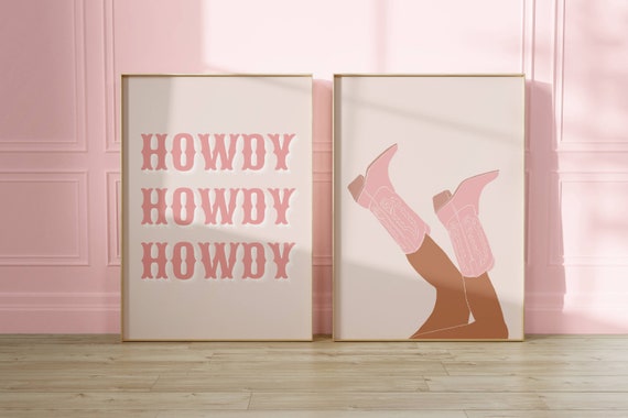 Pink Rodeo Howdy Poster Print, Set of 2, Preppy Western Wall Art, Cowgirl Poster, Pink Cowboy Boots, Printable Poster, Preppy Decor,