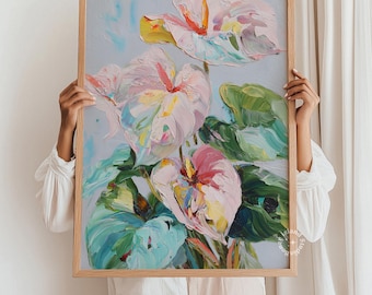 Tropical Anthurium Art Print: Abstract Botanical Foliage, Modern Wall Decor (UNFRAMED)
