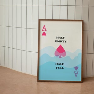 Halfleeg Halfvolle speelkaart, roze pokerkaart, retro digitale downloadprint, grote afdrukbare kunst, downloadbare prints