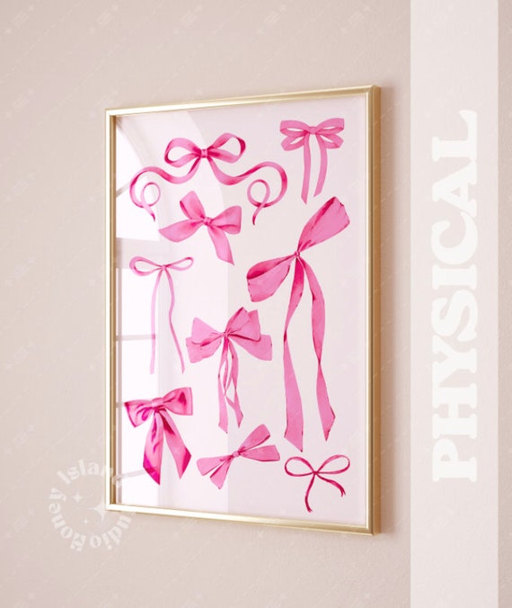 Pink Bows Poster, Coquette Hair Ribbon Decor, Trendy Dorm Art