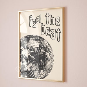 Disco Ball Print, Retro Disco Ball Poster, Retro Home Decor, Printable Wall art, Trendy Feel The Beat Instant Download, DIGITAL DOWNLOAD