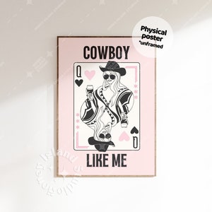 Wydruk Cowboy Like Me, Karta Queen Of Hearts, Plakat Cowboy Like Me, Sztuka ścienna retro, Sztuka ścienna Poker Bar Cart,