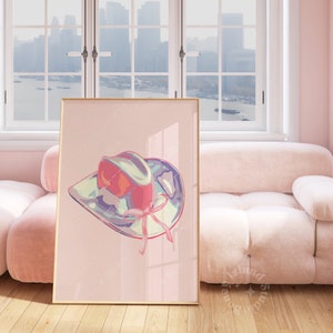 Cowgirl Coquette Bow pink Cowgirl hat western wall art dorm decor girl room wall poster printed poster trendy poster iridescent cowgirl hat
