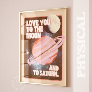 Plakat „Love You To The Moon”, estetyczna sztuka ścienna w stylu retro, plakat w stylu vintage retro, prezent dla dziewczyny, dekoracja pokoju w akademiku Y2K,