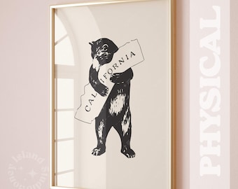 California Bear Hug Print, Retro California Bear Hug, California Bear Poster, Surf Art Poster, Bear Hugging California