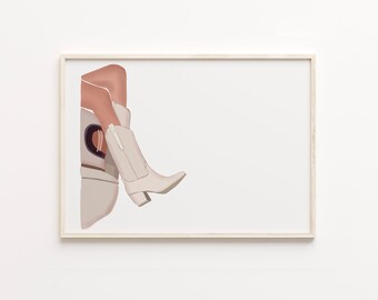 Cowgirl Western Boots Print, Boho Wall Art (Digital Download)