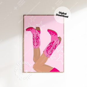 Preppy Western Wall Art, Hot Pink Cowboy Boots Pink Print, Digital Download, Instant Download, printable wall art