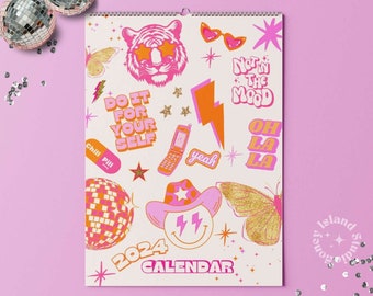 2024 Calendar Daily Planner Preppy Girl  Pink Orange, 2024 Dorm Calendar