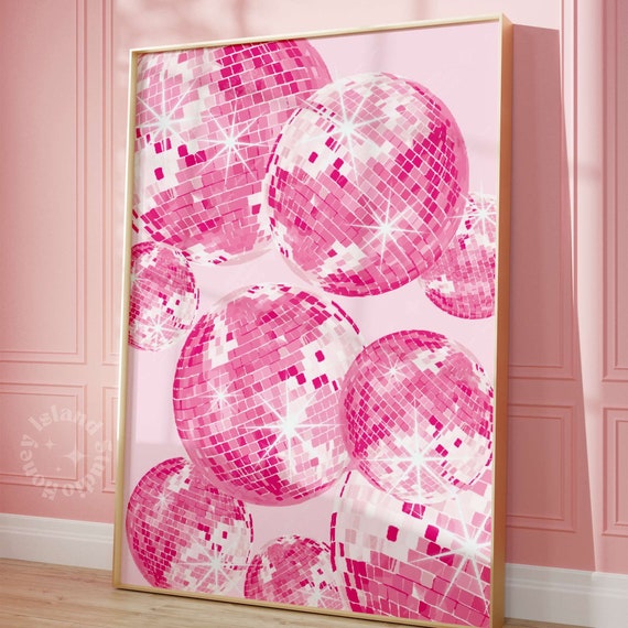 Disco Ball Wall Art, Pink Disco Ball Poster, Pink Wall Decor, Hot