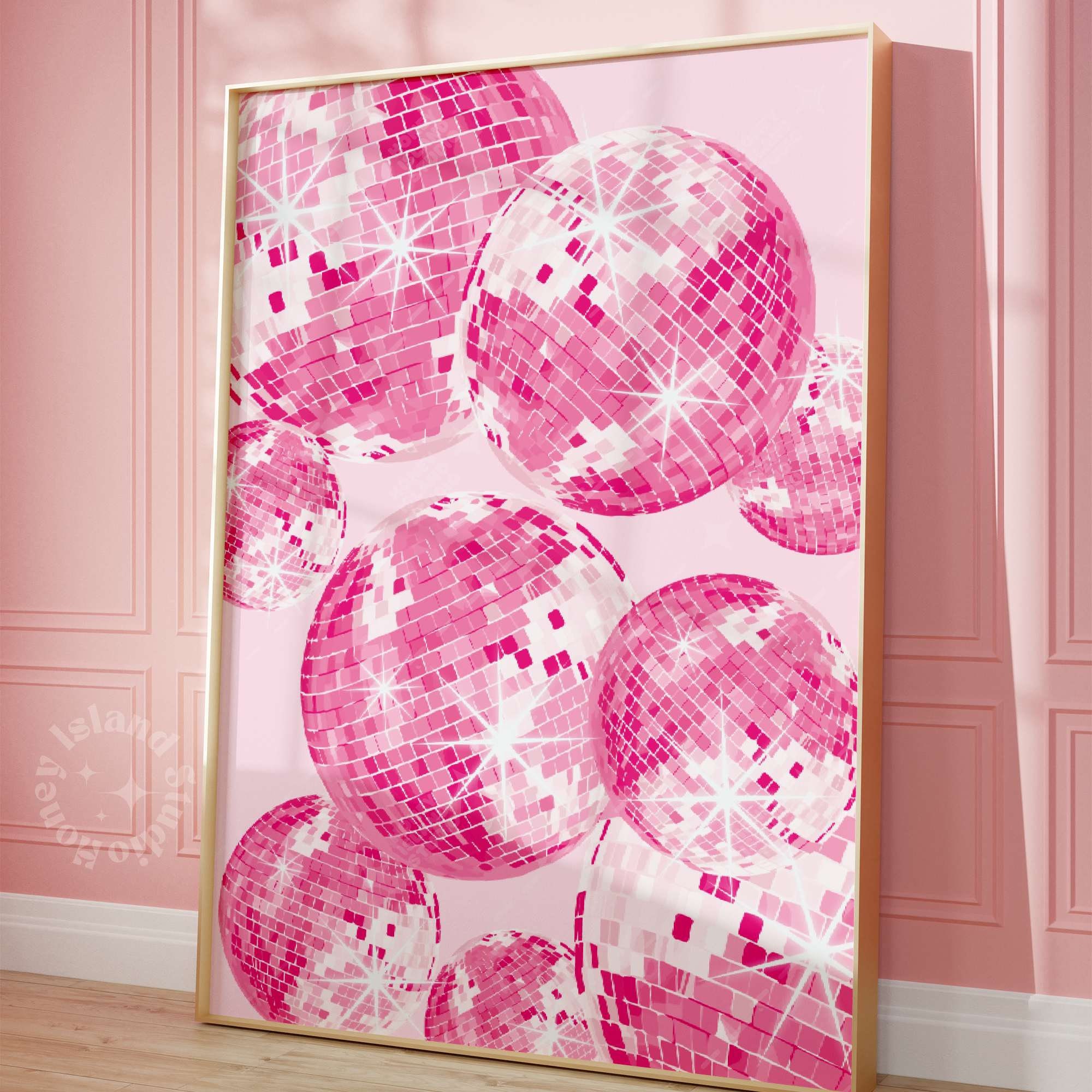 Disco ball- dance the night away- Orange and pink- pink background Art Print