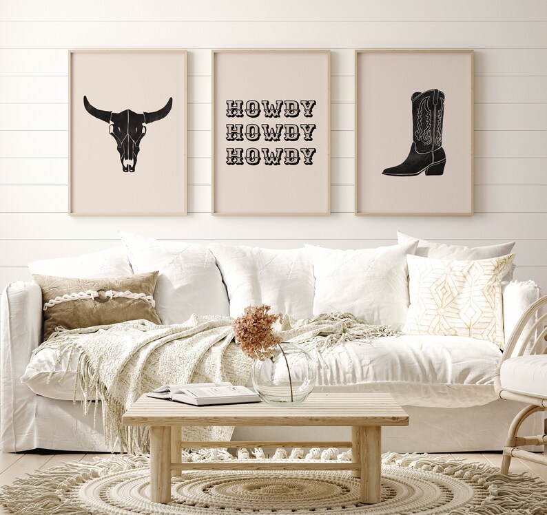 Cowgirl-väggkonsttryck, Koskalle, Howdy, Stövlar (digital nedladdning) bild 1