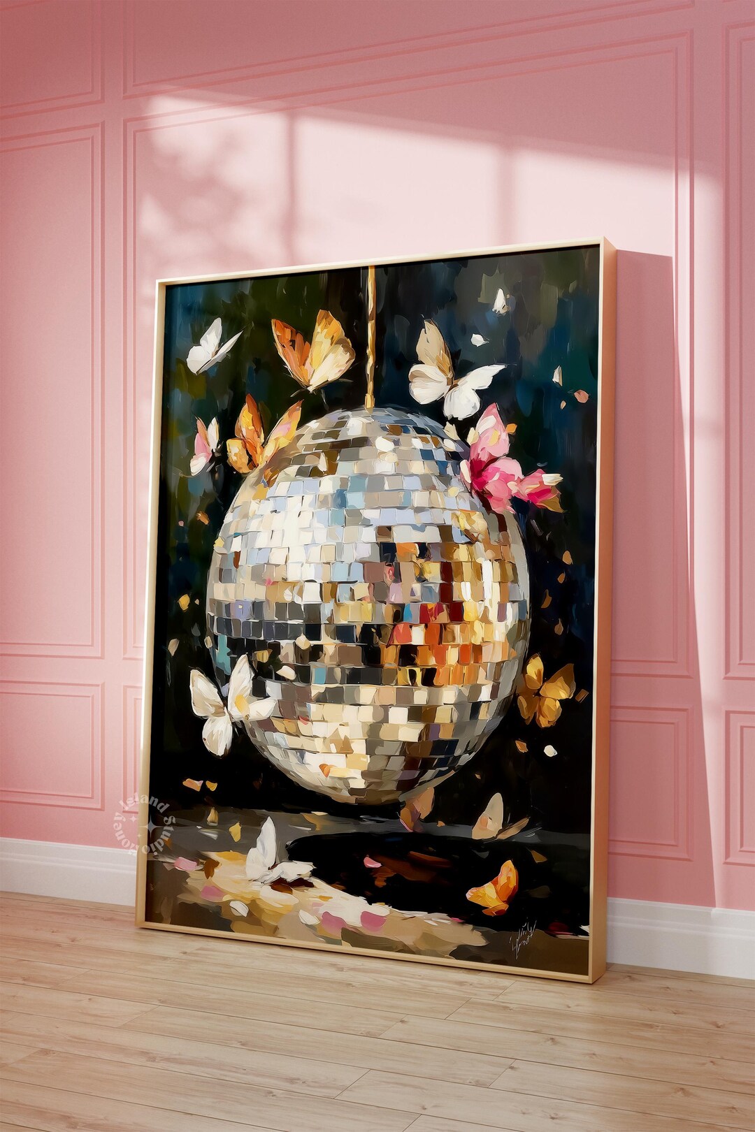 Disco Ball Wall Art, Butterflies Poster, Art Painting Print, Unframed ...