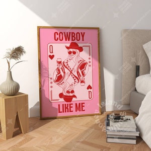 Impressão Cowboy Like Me, Cartão Rainha de Copas, Download Digital Cowboy Like Me, Decoração de Dormitório, Arte de Parede de Carrinho de Bar de Pôquer