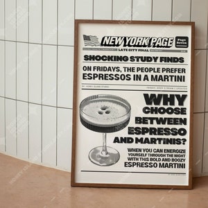 Trendy Headline Poster, New York News Wall Art, Espresso Martini Headline Poster, Espresso Martini Newspapers, Trendy Dorm Room Decor