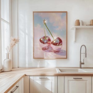 Cherry Disco Balls Surreal Art Print, Cherry Disco Print, Disco Balls, Disco Ball Cherries, Disco Cherry, Pink Cherry Wall Art, UNFRAMED