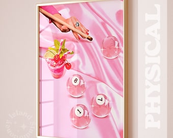 Pink Billiards Print, Retro Pool, Ball 8, Disco Wall Art