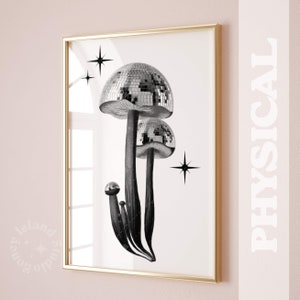 Disco Mushroom print disco ball poster y2k room decor trendy funky wall art magic mushroom