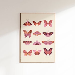 Vintage Butterfly Print, Moth Collection Wall art, Digital download, Boho butterflies wall art, Retro bedroom Decor for girls, gifts for her