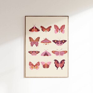 Vintage Butterfly Print, Moth Collection Wall art, Digital download, Boho butterflies wall art, Retro bedroom Decor for girls, gifts for her