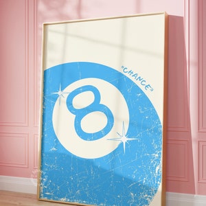 8 Ball rosa blau Glück Retro Kunstdruck Barwagen Dekor retro Ball 8 maximalistinnen Dekor Wohnheim Dekor blau girly Dekor 8 Ball UNGERAHMT