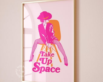 Take up space feminist pink orange dorm decor maximalist apartment decor retro trendy prints