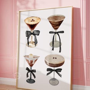 Coquette Espresso Martini Print, Bar Cart Decor, Coquette Espresso Martini Bow Print, Espresso Martini cocktail glasses, UNFRAMED