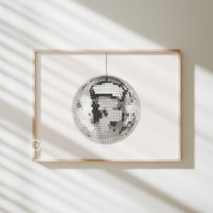 Póster de bola de discoteca, arte de pared retro, impresión de bola de espejos, decoración divertida y estética de moda retro, decoración de dormitorio retro estilo glamour de los años 70 SIN MARCO