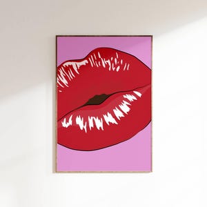 French Kiss Print, Printable wall art, Red Lips Kiss Print, Digital Instant download, Funky Prints