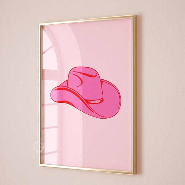 Pink cowboy Hat Printable Art, Pink Western decor, preppy wall decor, Trendy Cowgirl Decor, Pink Cowgirl Print, DIGITAL