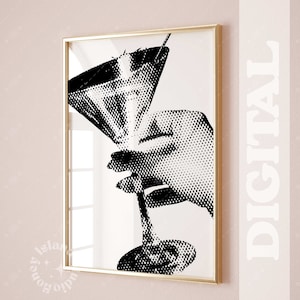 Vuile martini print, barwagen poster, martini retro print, funky retro poster, cocktail muurkunst, preppy decor, decor slaapzaal