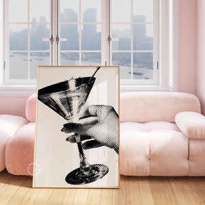 Funky Martini Cocktail Poster, trendy cocktail art, funky cocktail print, vintage alcohol decor, y2k decor, retro bar cart poster, UNFRAMED