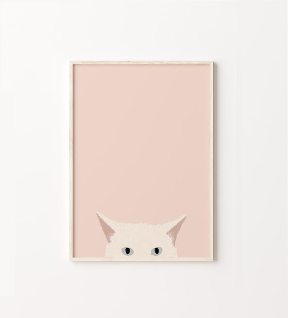 Cat Peeking White Cat Print Cat Art Wall Art White Cat Etsy