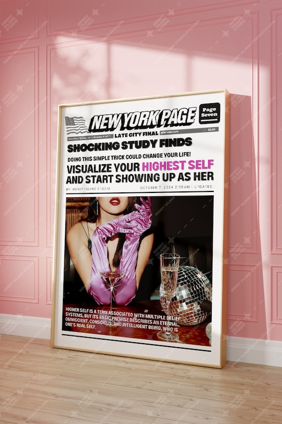 Retro Newspapers Print, Self Care Poster, New York News, Vintage Bar Cart, Preppy Decor, Magazine Cover Aesthetic, Feminist Wall Art,