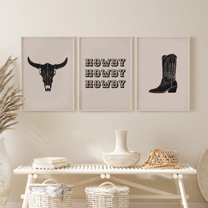 Cowgirl-väggkonsttryck, Koskalle, Howdy, Stövlar (digital nedladdning) bild 2