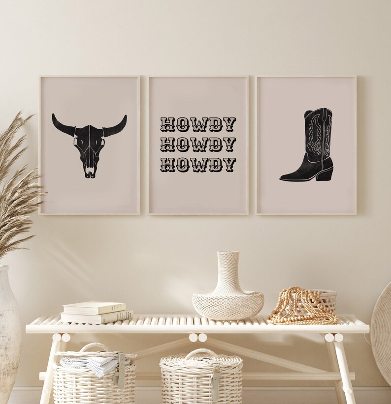 Cowgirl-väggkonsttryck, Koskalle, Howdy, Stövlar (digital nedladdning) bild 2