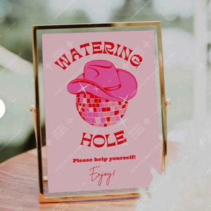 Cowgirl Watering Hole Template, Watering Hole Western Party Template, Disco Cowgirl Editable Template, Rodeo Party, Pink cowgirl