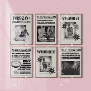 6er Set Barwagen Tequila Print, schwarz-weißes Wandposter, Trendy Retro Barwagen, Wohnheim Dekor, Funky Zone Wandkunst #2