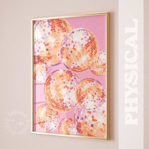 Art mural boule disco, impression déco boule disco rose, boule disco brillante orange rose, boule disco brillante, art mural tendance