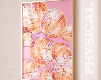 Pink Disco Ball Print, Trendy Wall Art