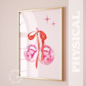 Pink Cherry Disco pink Bow coquette bow soft girl bedroom decor retro wall art dorm decor girl room wall poster balletcore poster