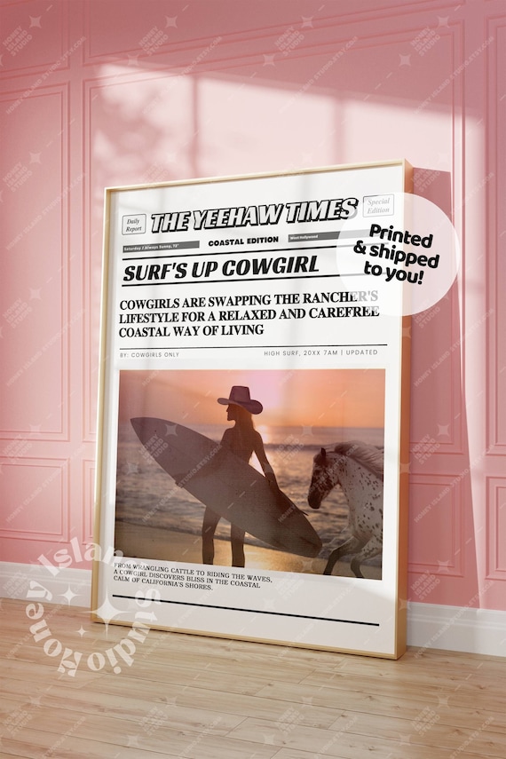 Coastal Cowgirl Newspaper Print, Western Wall Art