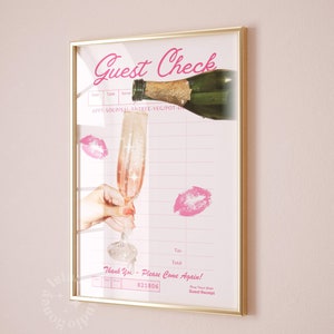 Guest check Champagne y2k trendy wall decor Pink dorm decor preppy dorm decor