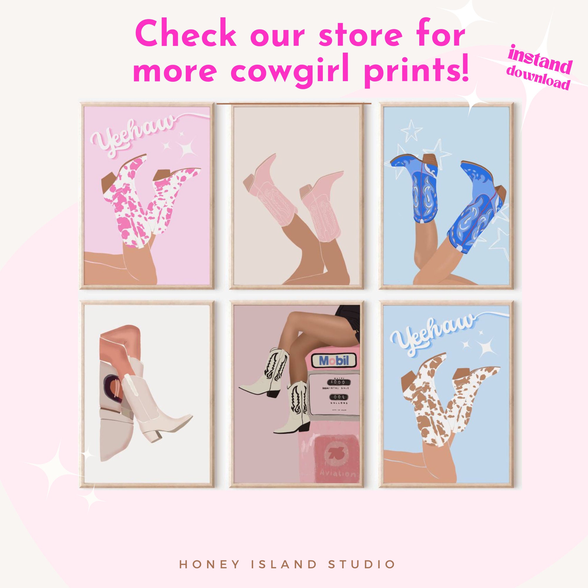 Preppy western wall art hot pink cowboy boots pink print etsy