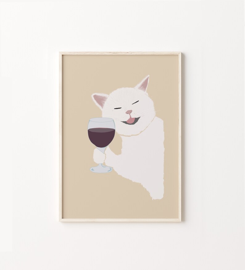 Wine Cat Printable Art Wine Cat Poster Drunk Cat Print Cat - Etsy