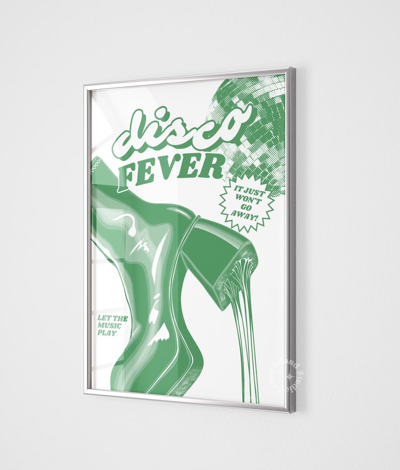 Retro Funky Poster disco fever disco kick funky prints green wall decor bar cart aesthetic preppy room decor Retro Y2k Wall Art Vintage Vibe