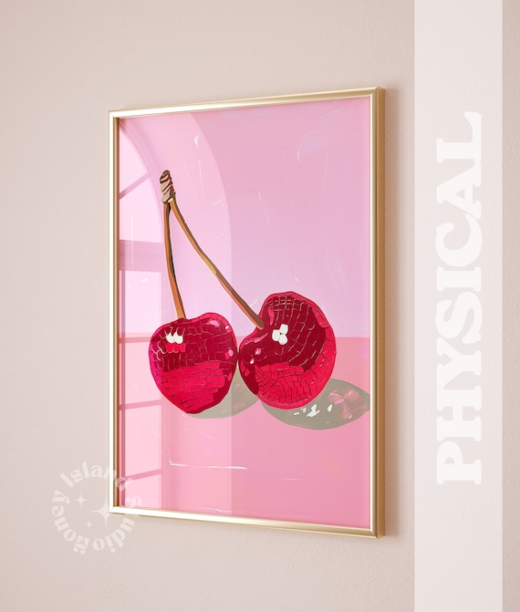 Disco Cherries Print, Pink Girly Dorm Room Decor